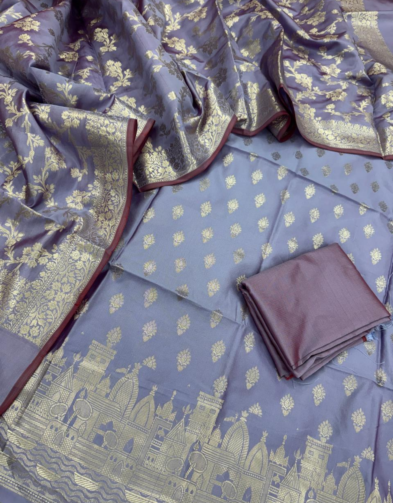 Banaras Ganga Ghat Semi Silk Suit - Image 18
